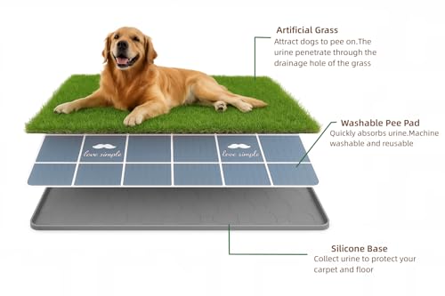 Large Dog Grass Pad with Tray, 34x22 Inch Puppy Potty Training System with Artificial Grass & Pheromone Pee Pad, Non-Slip Silicone Base for Easy-Clean Indoor Outdoor Use