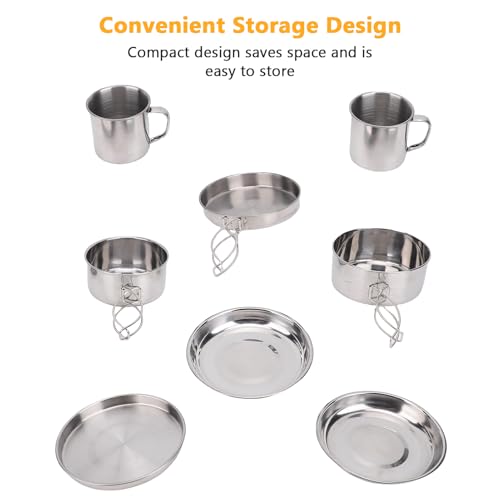 8PCS Stainless Steel Camping Cooking Set Cookware Mess Kit Cook Pots and Pan Set with Plates Cups, Lightweight Camping Cookware for Hiking Backpacking Outdoor Cooking and Picnic