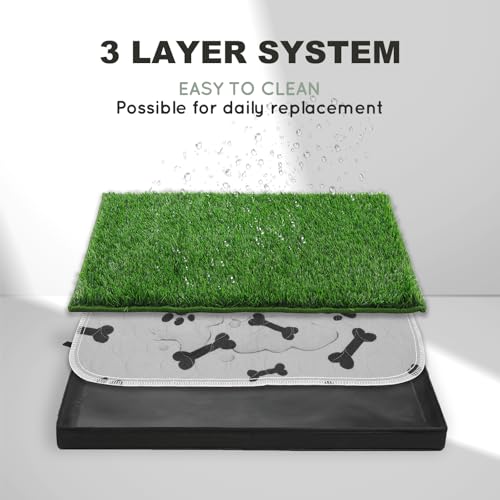 HQ4US 4LEGS Dog Grass Pad with Foldable Dog Litter Box,Large Liner Base for Balcony，Ultra-Absorbent Artificial Grass Pads for Dogs Pee Pad Holder, Potty Training, 2 PCS Reusable Pee Pad - size: Large for Dog＜ 28" Length