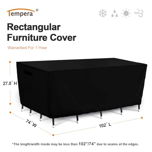 Tempera Patio Furniture Cover,Outdoor Table And Chair Covers Waterproof, Outdoor Dining Set Cover,Heavy Duty Rectangle Patio Furniture Covers,102''L x 74''W x 27.8''H,Black - color: Black, size: 102''L x 74''W x 27.8''H