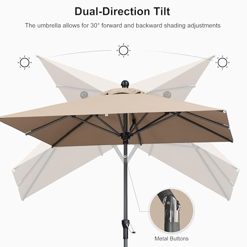 PURPLE LEAF 6' x 6' Square Patio Umbrella Outdoor Table Umbrella Aluminum Frame Market Umbrella Sun Umbrella with 8 Sturdy Ribs Tilt for Garden Deck Lawn Pool Taupe - color: Taupe, size: 6' x 6'