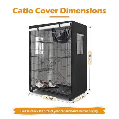 Catio Cover, 37" L x 23.5" W x 50" H Waterproof Cover for Outdoor Cat Enclosure, 420D Cat Cage Cover for Homey Pet Cats Cages, Black (Catio Not Included) - size: 37"L x 23.5"W x 50"H for Homey Pet