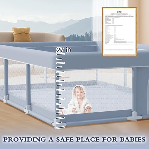 XVISHX 74 x 50 Inch Baby Playpen, Playpen for Babies and Toddlers, Baby Play Pen Playard for Indoor & Outdoor Active Center Game Fence, with Skin-Friendly Fabric and Soft Breathable Mesh, Grey - size: 74 × 50 Inch