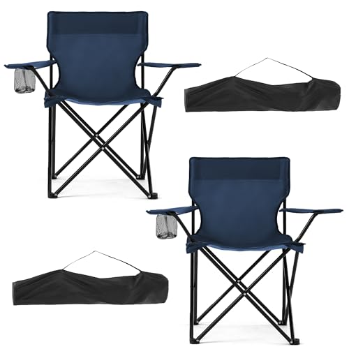 2-Pack Lightweight Portable Camping Chairs, Compact Folding Lawn Chairs with Cup Holder & Carry Bag for Outdoor, Beach, Backyard, Fishing & Picnics(Navy) - color: Navy