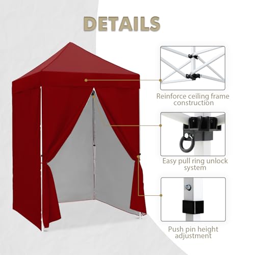 EAGLE PEAK 5x5 Instant Canopy with 4-Side Wall Panels, Small Pop up Portable Canopy Tent with Carry Bag, Light Weight Sun Shelter for Sports, Camping and Beach, Burgundy - color: Burgundy