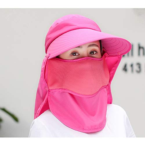 Outdoor UPF 50+ UV Sun Protection Waterproof Breathable Face Neck Flap Cover Folding Sun Hat for Men/Women - color: Rose Red