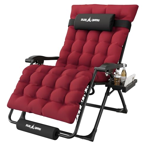 Amopatio Oversized Padded Zero Gravity Chair, XL 29In Reclining Camping Lounge Chair w/Removable Cushion&Headrest, Upgraded Lock and Footrest, Folding Patio Recliner for Indoor Outdoor, Red - color: Red XL, size: 29in