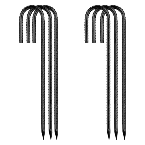 Ground-Stakes-Heavy-Duty-12 inch, J-Hook Rebar Stakes Black Coated Anti-Rust 6pcs Garden Stakes Metal Ground Anchors for Garden Dog Fence Chicken Coop Christmas Decorations Deer Fence - color: Black-J-HOOK, size: 6pcs