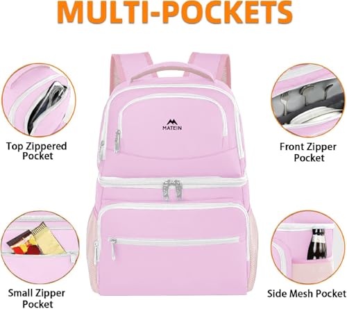 MATEIN Cooler Backpack, 26 Cans Insulated Lunch Backpack for Men Women, Leakproof Double Layer Lunch Cooler Bag Lightweight Soft Lunch Backpack with Cooler Compartment, Beach Camping Hiking Beer Gifts - color: Pink, size: 26 Cans
