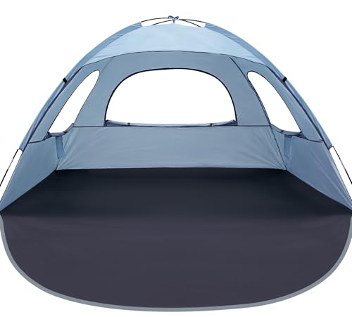WhiteFang Beach Tent Anti-UV Portable Sun Shade Shelter for 3/4/6/8 Person, Extendable Floor with 3 Ventilating Mesh Windows Plus Carrying Bag, Stakes and Guy Lines - color: Sierra Blue, size: 4 Person