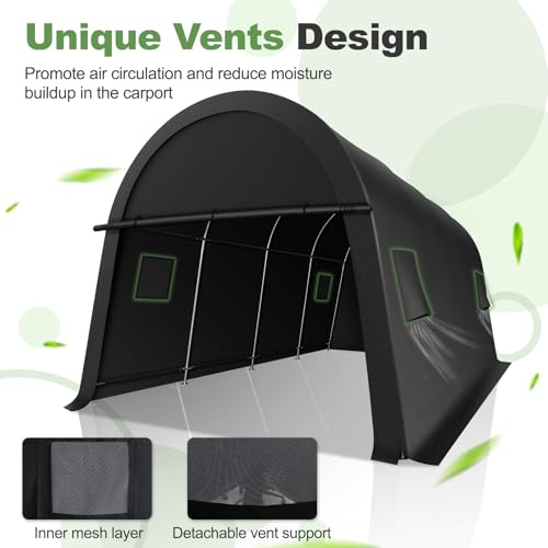 COBIZI 10x15 Carport Canopy Heavy Duty Portable Garage Tent with Double Zippered Roll-up Doors & Vents, Large Space Car Port Car Garage Waterproof Anti-Snow for Cars, Boats, Trucks, Dark Gray - color: Dark Gray, size: 10'x15'