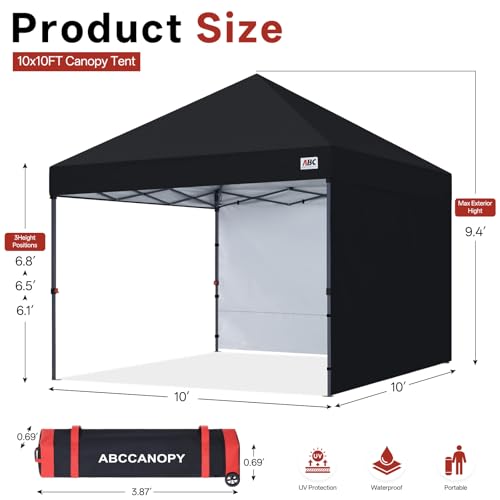 ABCCANOPY Easy Pop up Canopy Tent with 2 Sidewalls for Outdoor Sun Blocking or Rain Protection,10x10, Black - color: Black, size: 10x10