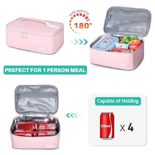 NOL Natural Organic Lifestyle Insulated Lunch Bag for Adults – Compact Cooler Lunch Box with Food-Grade Lining, Waterproof Lunch Bag for Work, Travel | Portable Thermal Meal Tote with Handle, Pink - color: Pink, size: Small (4.5 Liters)