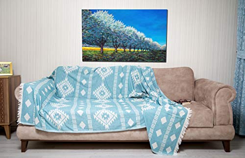 Bersuse 100% Cotton Belize XL Throw Blanket Turkish Towel Beach Blanket - Beach Camping Essentials - 75x90 Inches, Aqua - color: Aqua