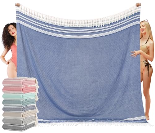 Oversized Turkish Beach Towel Blanket XXL Cotton Sandproof Towels Boho Woven Extra Large Big Sand Free Giant Throw Blankets Huge Quilt XL Picnic Camping Necessities Cloud For Adult Gifts Blue - color: Zzmtc Blue Cten, size: XXXL(88x82 IN,224x208 CM)