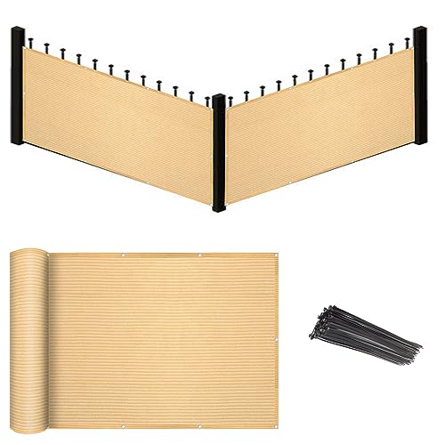 Eden's Decor Balcony Privacy Screen Beige 2'6"x 6' Cover Mesh Windscreen Weather-Resistant UV Protection for Backyard Deck, Patio, Balcony, Pool, Porch, Fence, Railing, Gardening - color: Beige, size: 2'6"x 6'