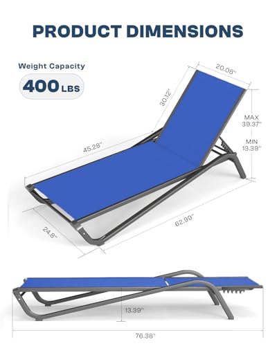 Patio Chaise Lounge Chairs Set of 6, All-Weather Aluminum Pool Loungers for Outside, 5-Position Adjustable Sunbathing Chairs for Tanning, Stackable for Backyard, Poolside, Cobalt Blue - color: Cobalt Blue, size: Set of 6