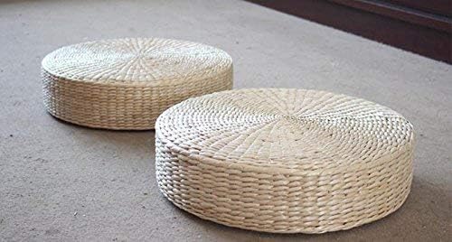 Japanese Style Handcrafted Eco-Friendly Padded Knitted Straw Flat Seat Cushion,Hand Woven Tatami Floor Cushion Corn Maize Husk (Dia40cm/15.8" x 10cm/4") - style: Dia40cm/15.8 Inch x 10cm/4 Inch
