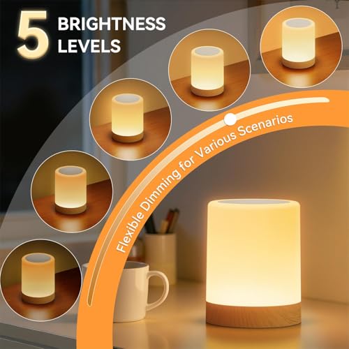 Auxmir Night Light for Kids Baby, Dimmable Touch Lamp for Nursery, 13 Colors 5 Brightness, Portable Rechargeable Table Lamp for Nightstand, Kids Night Light for Bedroom Living Room, Brown-with Remote - color: Brown-with Remote