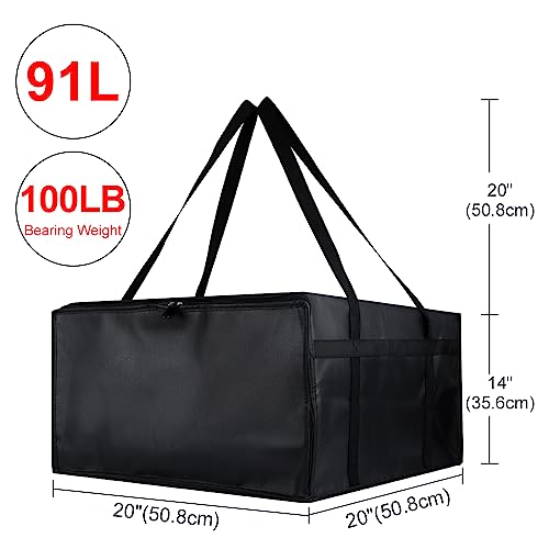 Insulated Pizza Delivery Bag for Carry Hot, 20" x 20" x 14" Insulated Food Delivery Bag, Grocery Cooler Bags for Catering/Drivers, Commercial Food Warmers（Black, 1Pk） - color: Black, size: 20 X 20 X 14 Inches