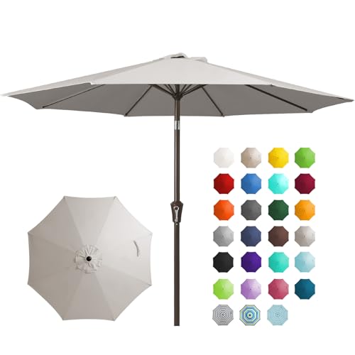 JEAREY 9FT Outdoor Patio Umbrella Outdoor Table Umbrella with Push Button Tilt and Crank, Market Umbrella 8 Sturdy Ribs UV Protection Waterproof for Garden, Deck, Backyard, Pool (Fog Gray) - color: Fog Gray