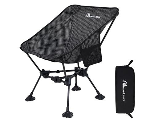 MOON LENCE Portable Camping Chair Backpacking Chair Ultralight Folding Chairs with Tear Resistant Fabric， Detachable Anti-Sinking Feet for Beach, Black - color: Black-lite-terragrid-feet Pad, size: Standard