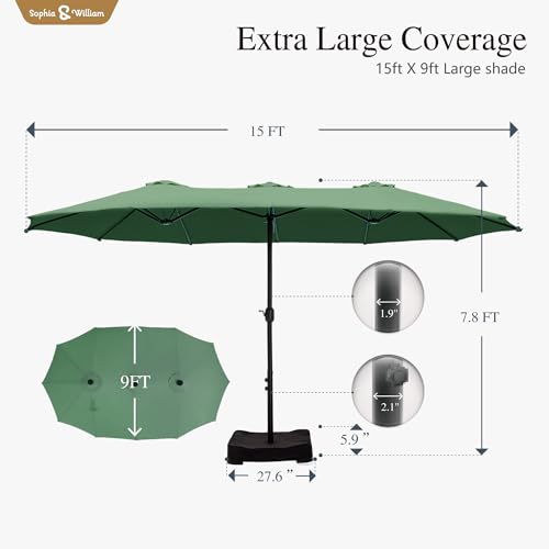 Sophia & William 15 ft Extra Large Patio Umbrella with Base Included, Rectangular Outdoor Umbrella Heavy Duty, Market Umbrella Double-sided Fade Resistant for Pool Garden Backyard, Mint - color: Mint