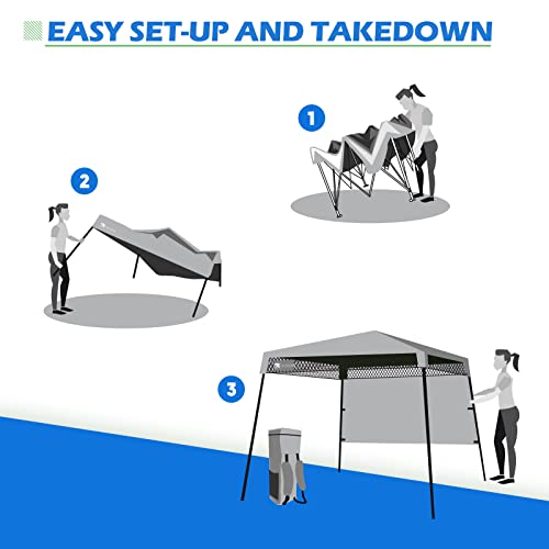 7’x7’ Instant Canopy Tent Pop up Canopy with One Sidewall Compact and Lightweight Beach Canopy with Backpack