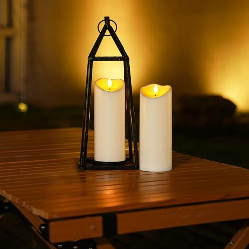 Homemory Outdoor Waterproof LED Candles, Battery Operated with Remote and Timers, Electric Fake Plastic Pillar Candles, Ivory White, Set of 2 - color: Ivory White, size: D3"xH8"8"