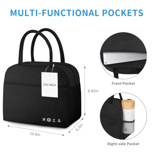DALINDA Lunch Bag Lunch Box for Women Men, Insulated Lunch Bags Water-Resistant Cute Cooler Lunch Tote Bag, Reusable Large Capacity for Work Travel Picnic,Black - color: Black, size: Oxford cloth