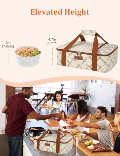 Casserole Carrier Bag, Single Insulated Food Bag, Hot Cold Lasagna Holder Tote for Picnic, Potluck or Travel, Lightweight Picnic Bag - color: Beige-01