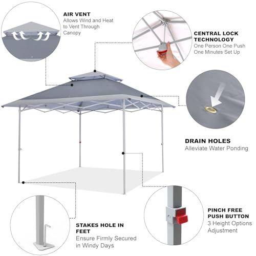 COOSHADE 13x13Ft Pop Up Canopy Tent Instant Folding Shelter 169 Square Feet Large Outdoor Sun Protection Shade(Grey) - color: Grey1