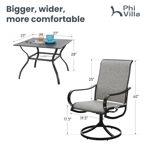 PHI VILLA 5 Piece Patio Dining Set Clearance with 4 Swivel Dining Chairs & 1 Square Metal Dining Table with 1.57 inches Hole, for Outdoor Kitchen Lawn & Garden Black Coated - color: Brown Fabric, size: 37"L x 37"W x 28"H-5 Piece-Metal