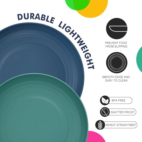 Homienly 10 inch Wheat Straw Dinner Plates Set of 8 - Alternative to Plastic, Microwave & Dishwasher Safe, Unbreakable Kids Plates with 4 Colors (Classic Bright) - color: Classic Bright, size: 10 Inch