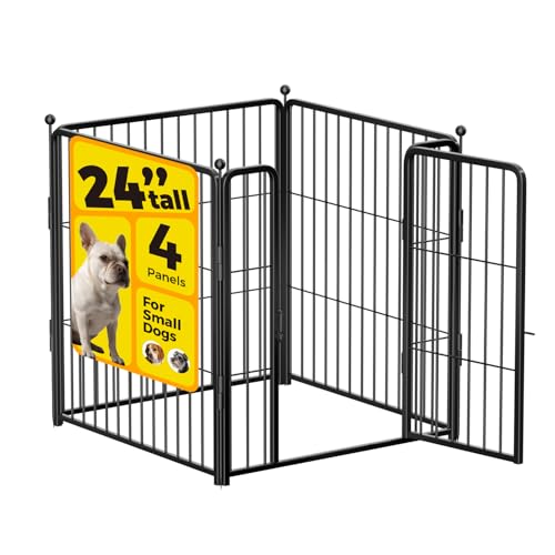 Dog Playpen 24 inch 4 Panels for Indoor & Outdoor Use – Heavy-Duty Metal Pet Fence with Ground Stakes, Rounded Ball Tops for Safety, Stable & Foldable Design, Easy to Assemble - size: 24inch, style: 4 Panels