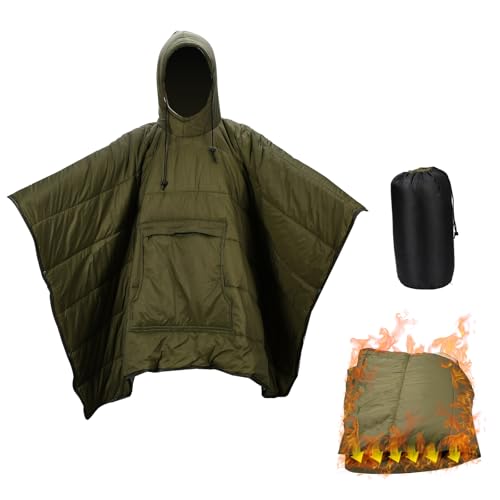 Camping Blanket Poncho Wearable Hoodie Blankets, Waterproof Warm Portable Windproof Durable for Stadium Beach Picnic Car Travel Concerts, Green 79 * 55 inch