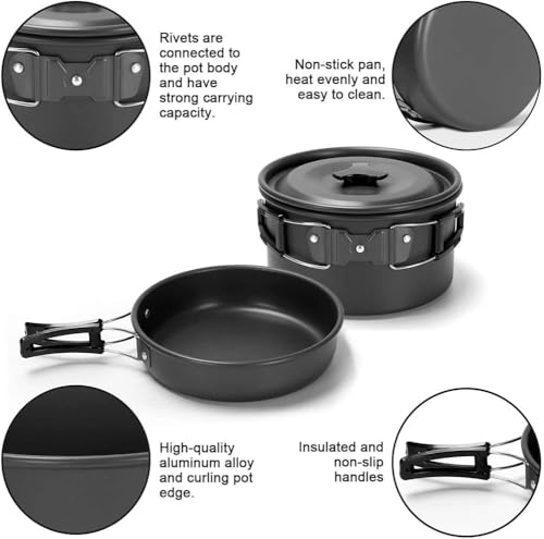 aiGear Camping Cooking Set Cookware Mess Kit with Storage Bag Pot Pan Set Camping Accessories for Outdoor Camping Hiking Picnic Portable and Lightweight Aluminum - color: Orange8pcs