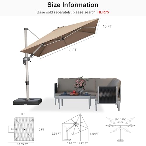 PURPLE LEAF 8' X 10' Left-right Tilting Patio Umbrella Outdoor Swivel Cantilever Umbrella Aluminum Offset Umbrella with Champagne Frame and 360-degree Rotation for Garden Deck Pool, Taupe - color: Taupe, size: 8' x 10'(Tilt)