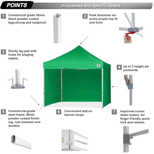 ABCCANOPY Easy Pop Up Canopy Tent with Sidewalls 10x10 Commercial -Series - color: kelly green, size: 10X10