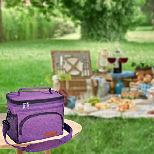 ExtraCharm Insulated Lunch Bag for Women/Men - Reusable Lunch Box for Office Picnic Hiking Beach - Leakproof Cooler Tote Bag Organizer with Adjustable Shoulder Strap for Adults - Purple - color: Purple