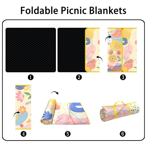 Supfitness Extra Large Picnic Blankets Waterproof Foldable (80 "x 80") Beach Blanket Waterproof Sandproof,3-Layer Thicking Mat Outdoor Packable Camping Blanket(Bohemian) - color: Beige, size: 80x80in