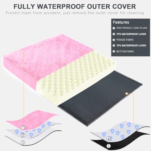 Waterproof Dog Bed Medium Size Dog Orthopedic Pet Beds for Crate with Removable Washable Cover Egg-Crate Foam Pet Pad Mat with Anti-Slip Bottom, 35x22 Inch, Pink - color: Pink, size: 35"L x 22"W x 3"H
