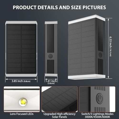 Solar Wall Light Outdoor,3000/4000/6000K 3 Modes Dusk to Dawn Lighting Wall Sconce IP67 Waterproof Up and Down Solar Lights Outdoor for House, Garage, Porch,Doorway (2 Pack) - color: 3000/4000/6000K