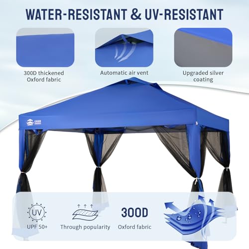 CROWN SHADES Gazebo 10x10 Pop Up Canopy with Mosquito Netting, Screen Tent with 4 Ropes, 8 Stakes, 4 Sandbags and Wheeled Storage Bag, Canopy for Patio & Backyard Parties,Camping&Events -(Blue) - color: Blue, size: 10x10