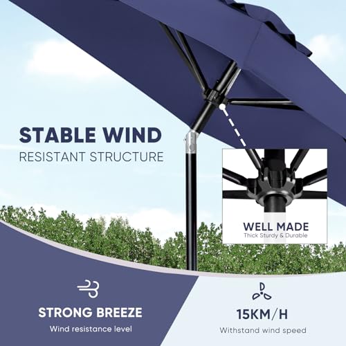 Tempera Patio Market Outdoor Table Umbrella with Push Button Tilt and Crank, Large Sun Umbrella with Sturdy Pole & Fade Resistant Canopy, Easy to Set - color: Navy, size: 7.5 FT