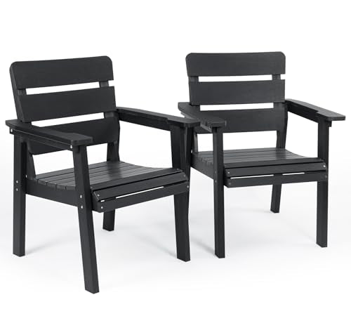 Outdoor Patio Dining Chair Set of 2, All-Weather Patio Chairs with Armrests, Ergonomic Design, Ideal for Garden, Poolside, Backyard, Deck, Black - color: Black, size: 2 Chairs