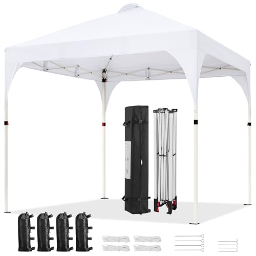 Yaheetech 6.6x6.6 Pop Up Canopy Tent with Vent, Easy Set Up Tent, Instant Sun Shelter Canopy with Wheeled Bag, 4 Sandbags, 8 Stakes & 4 Ropes, for Parties, Beach, Outdoor, White - color: White, size: 6.6×6.6