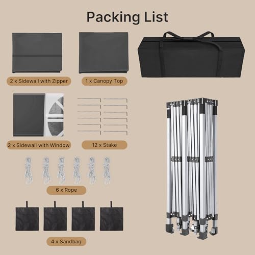 Bealife 10x20 Pop-Up Canopy Tent with 6 Removable Sidewalls, One Push Party Tent Outdoor Waterproof Canopy for Parties Commercial Wedding, 3-Height Adjustable Easy Set Up Gazebo, Carry Bag, (Grey) - color: Gray