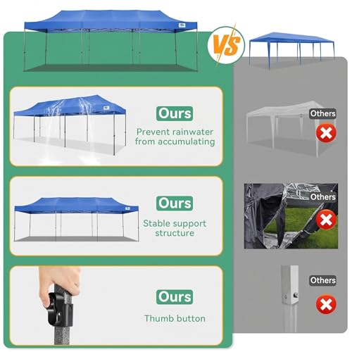 COBIZI 10x30 Heavy Duty Pop Up Canopy Tent with 8 Sidewalls Thicken Frame, Commercial Easy Up Outdoor Wedding Party Tents, All Season Waterproof Windproof with Stakes Sandbags Ropes Roller Bag, Blue - color: Blue, size: 10x30