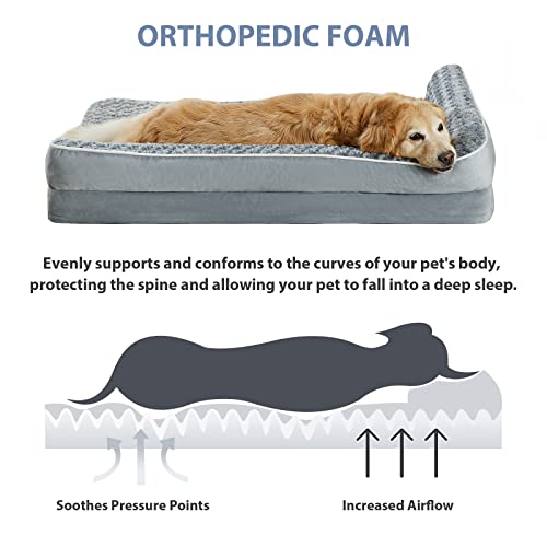 BFPETHOME Orthopedic Dog Beds for Large Dogs-Waterproof Sofa Pet Bed with Removable Washable Cover, Big Dog Bed with Waterproof Lining and Nonskid Bottom,Pet Bed for Large Dogs - color: Grey, size: 30.0"L x 20.0"W x 6.5"Th